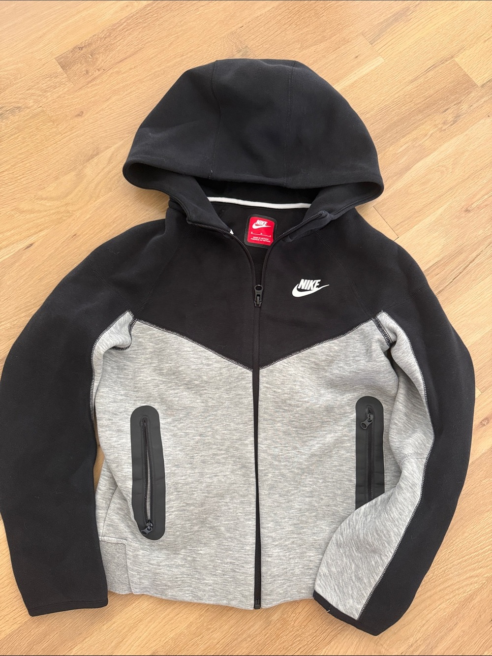 Nike Black and Gray Tech Fleece Hooded Kids Performance Jacket